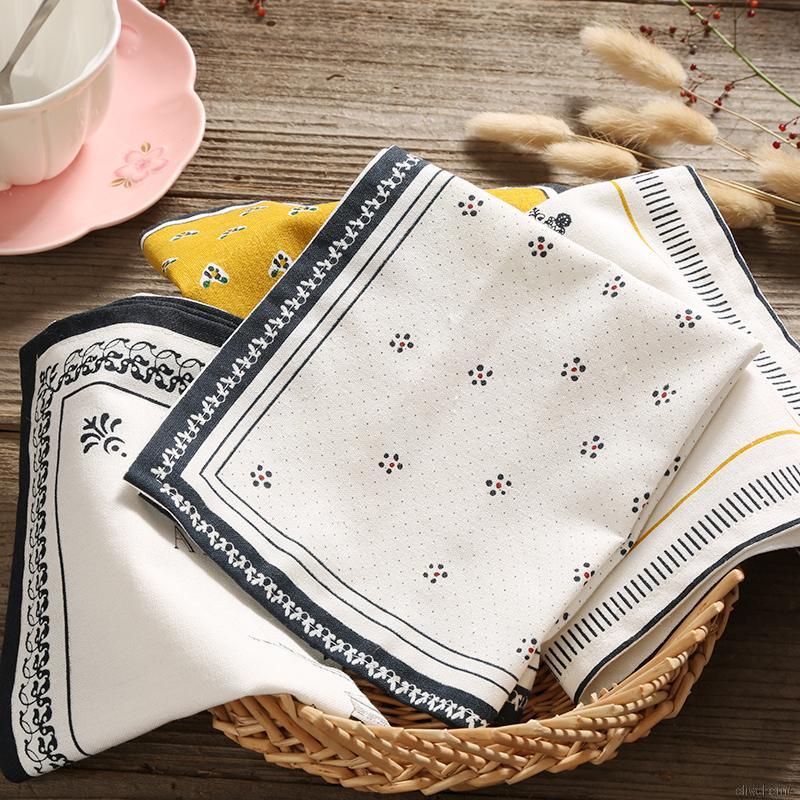 Simple Teapot Plate Small Flower Cotton Linen Mat Cloth Napkin Classic