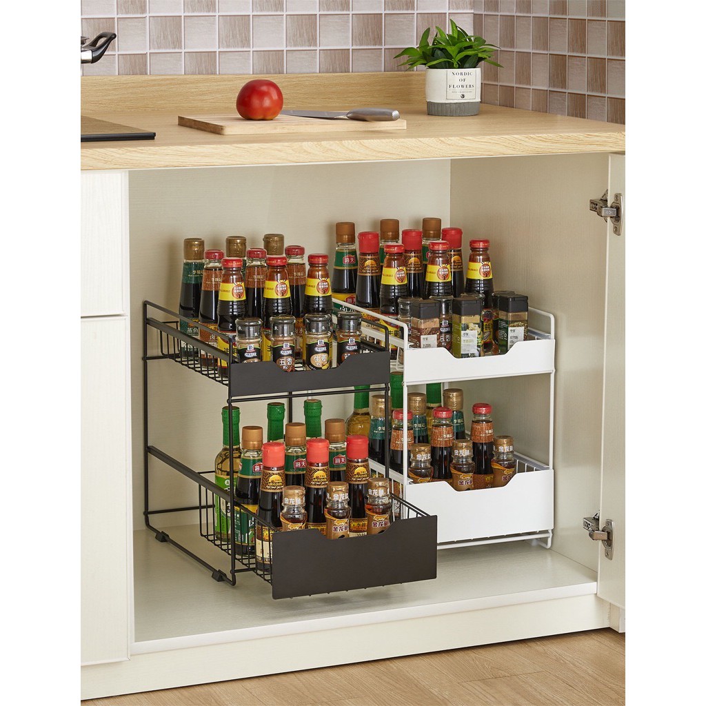 2 Tier Sliding Drawer Pull Out Organizer Countertop Cabinet Basket 0163 ...