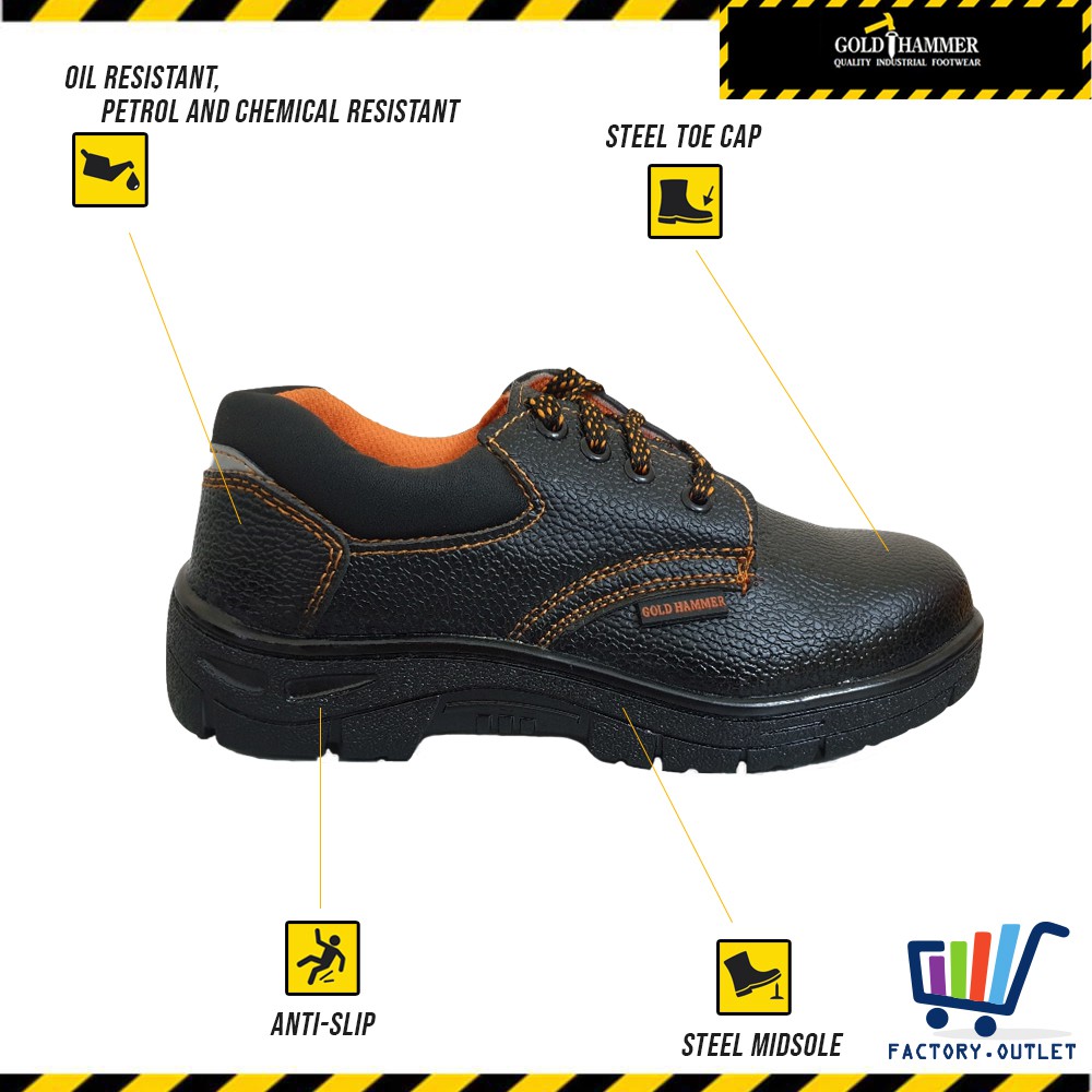 PROMO!!! GOLD HAMMER BLACK ORANGE SAFETY SHOES LOW CUT STEEL TOE CAP