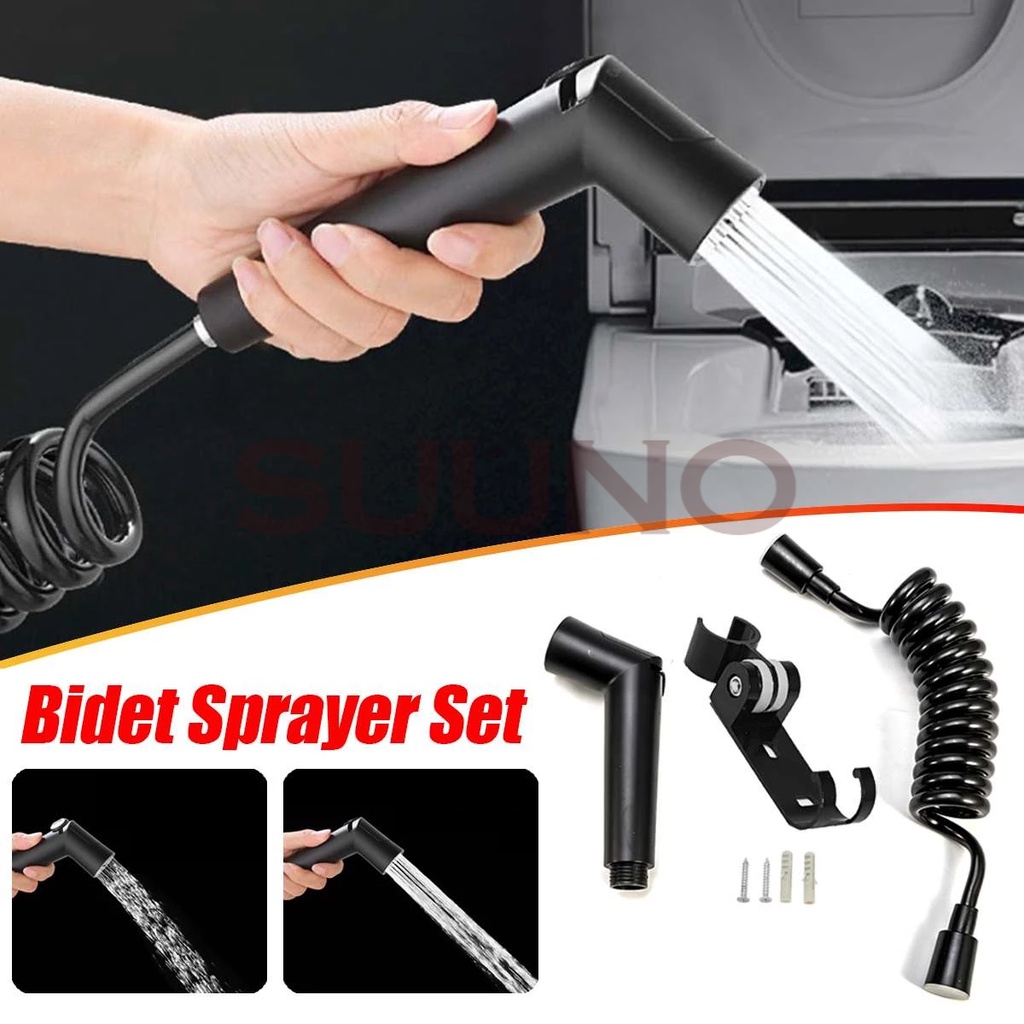 Bidet Toilet Spray Black Hand Held Shower Head Jet Kit W/Hose Holder ...