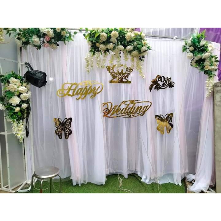 Happy Wedding lettering Gold needle decorates Wedding backdrop | Shopee ...