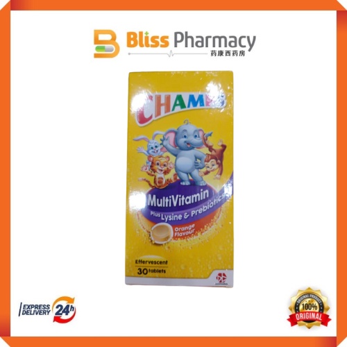 CHAMPS Multivitamin Lysine & Prebiotics Effervescent 30's (orange