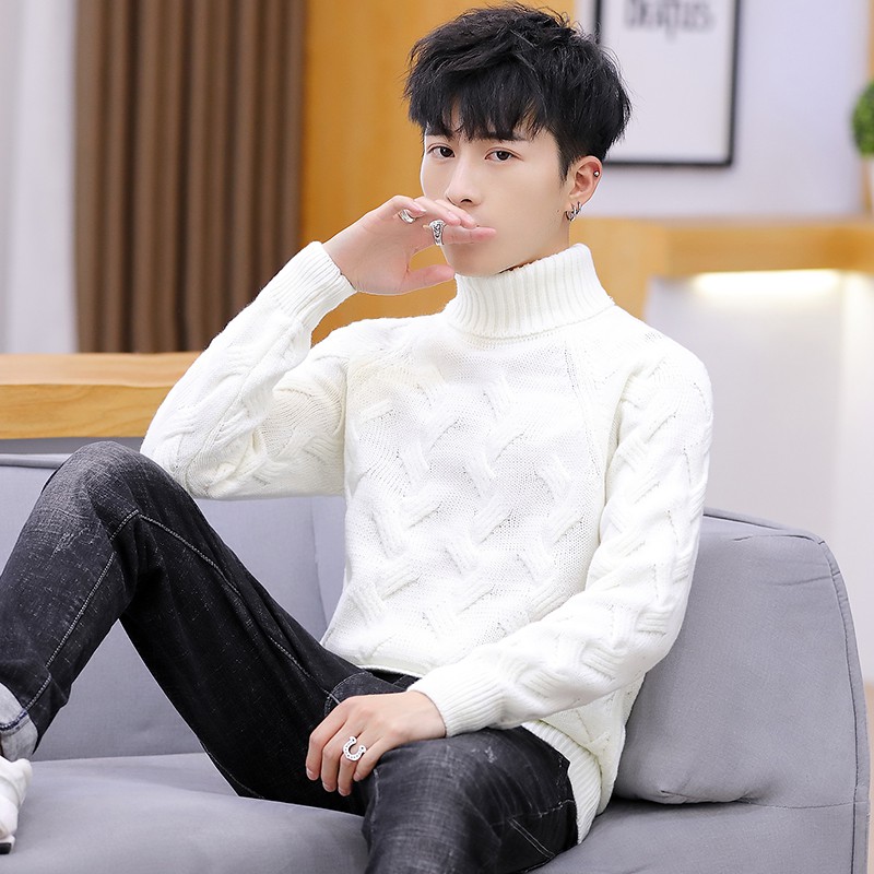 Men s Korean Slim Sweater Men s Turtleneck Sweater Trend Youth Sweater Shopee Malaysia