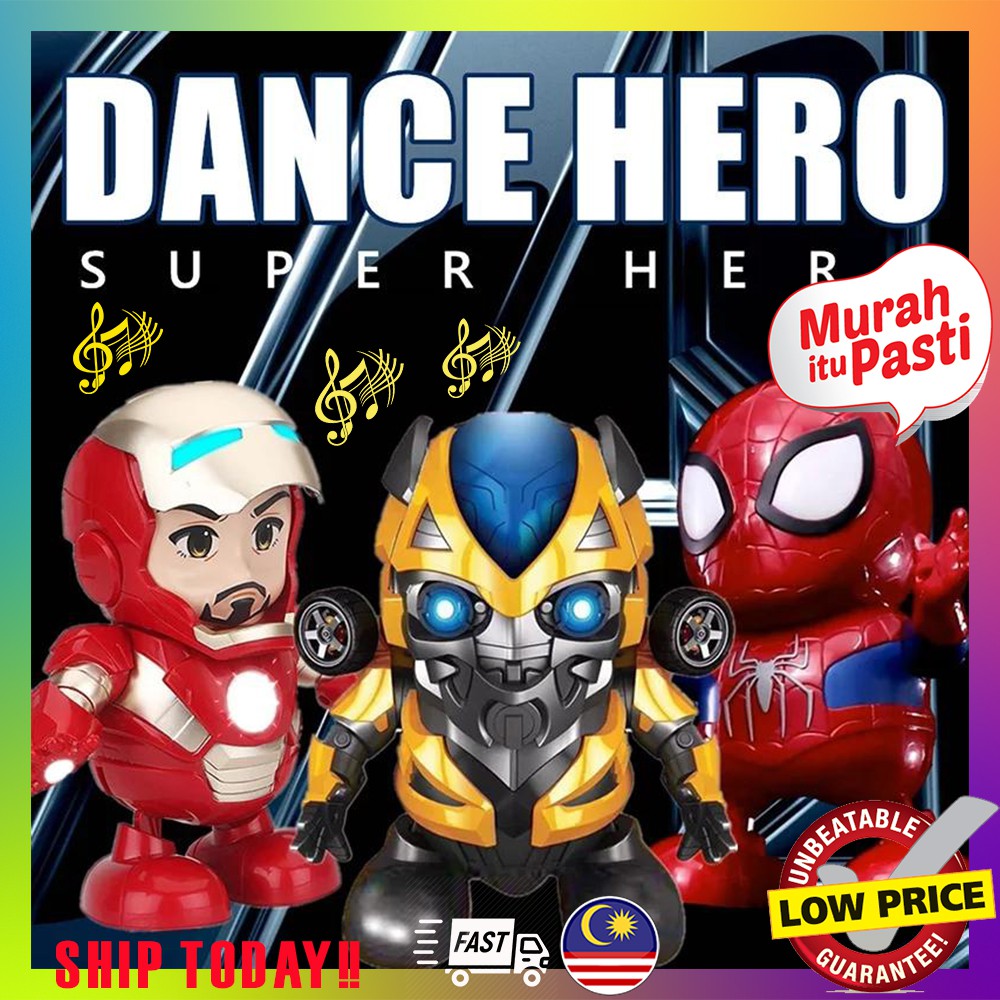 Led Dance Hero TransformerS Bumblebee Music Iron Man Spiderman Flashlight Light Sound Music Robot Toy Gift for Kids Shopee Malaysia