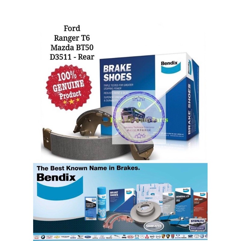 Mazda BT50 Bendix D3511 Rear Brake Shoe - Ford Ranger T6 T7 / Mazda ...