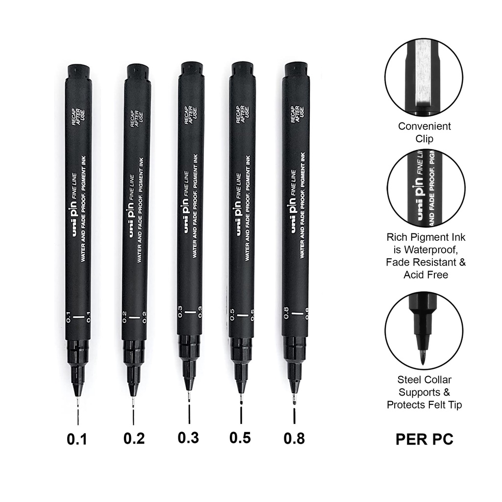 6PCS Black Uni Pin Fineliner Drawing Fine Liner Comic Needle Pens