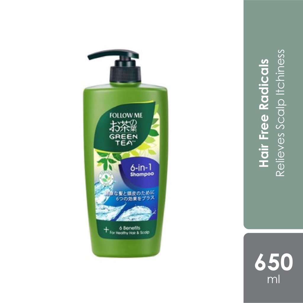Follow Me Green Tea 6 in 1 Shampoo 650mL (Hair Fall + Dandruff