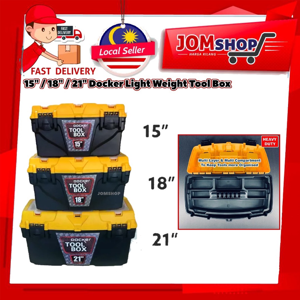 15" / 18" / 21" Docker Extra Duty Light Weight Tool Box / kotak Alatan