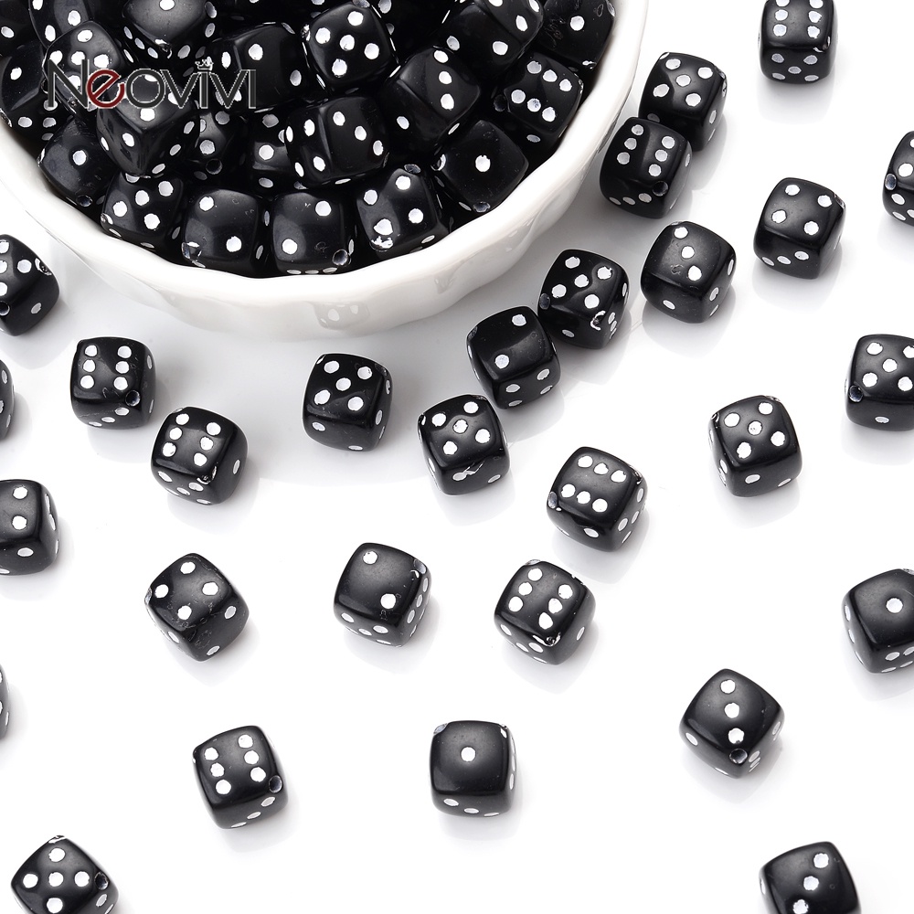50pcs 8mm Black Acrylic Dice Beads Cube Loose Spacer Beads Charms for