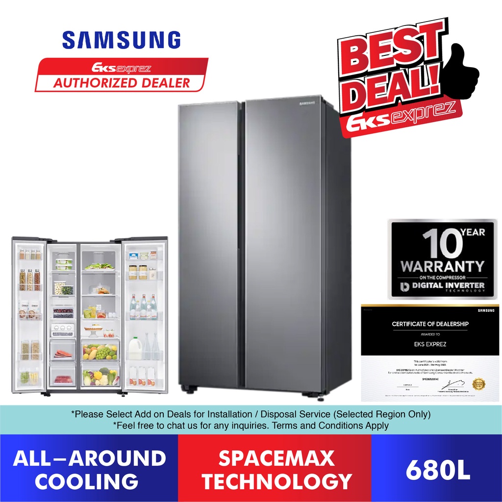 Samsung Side by Side Inverter Fridge (680L) RS62R5031SL/ME with Large