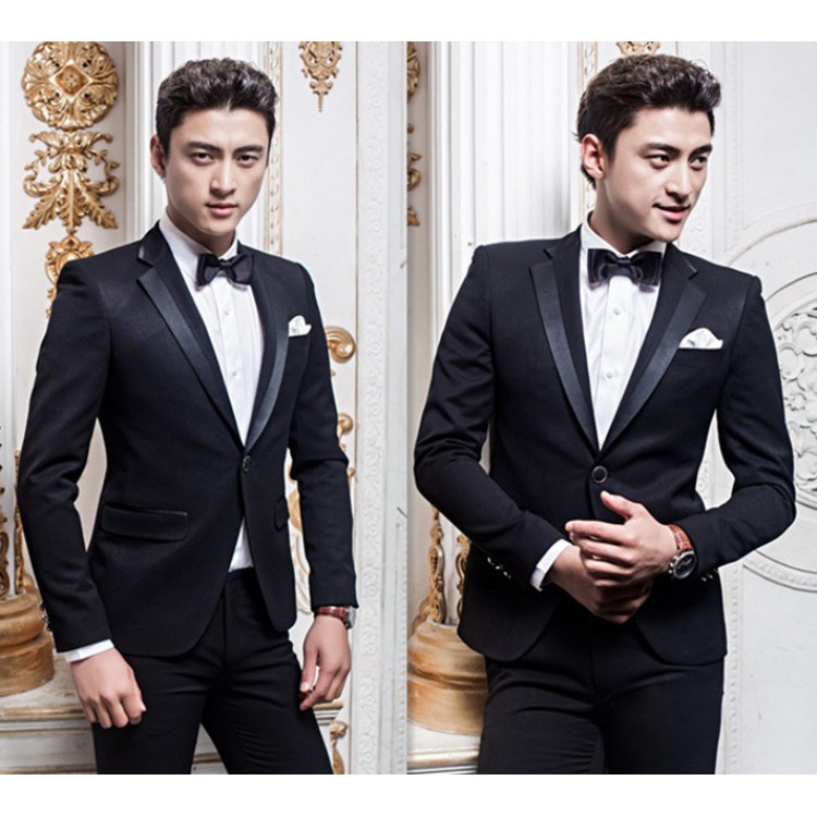 S~2XL Black Men's Formal Business Dinner Bridal Photoshoot Groom Suit ...