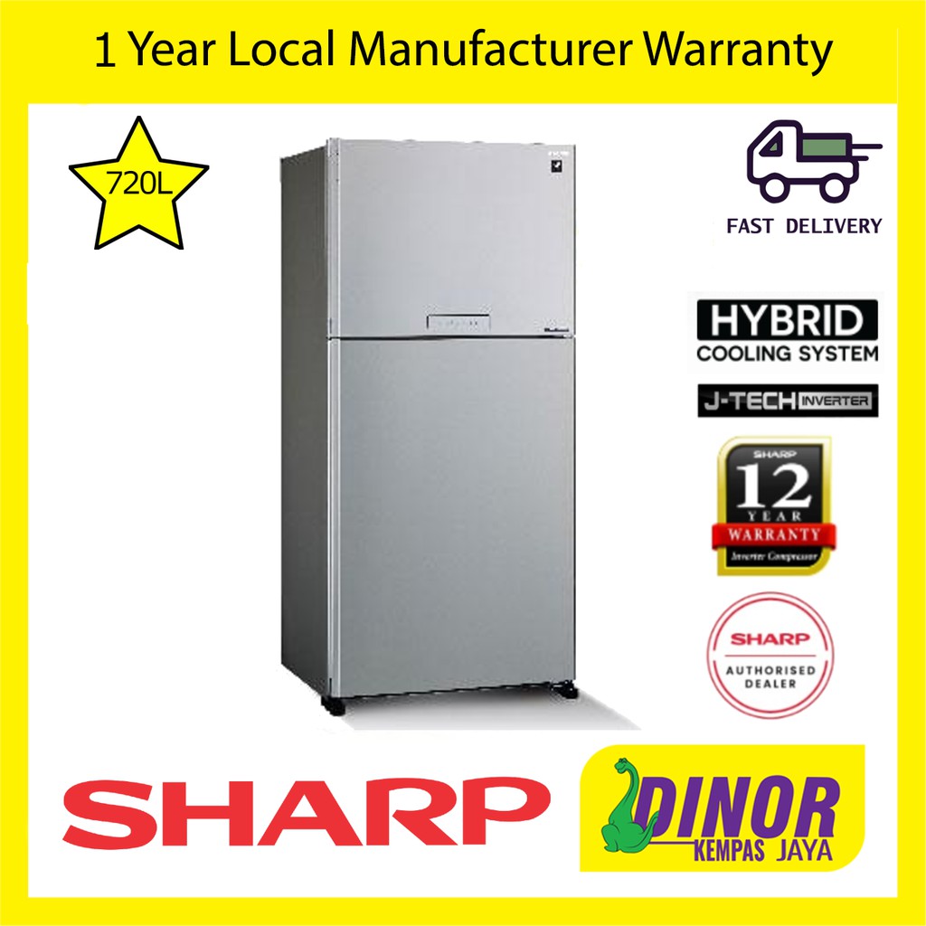 Sharp 720L 2 Door Pelican Refrigerator SJP80MFMS J-Tech Inverter Mega ...