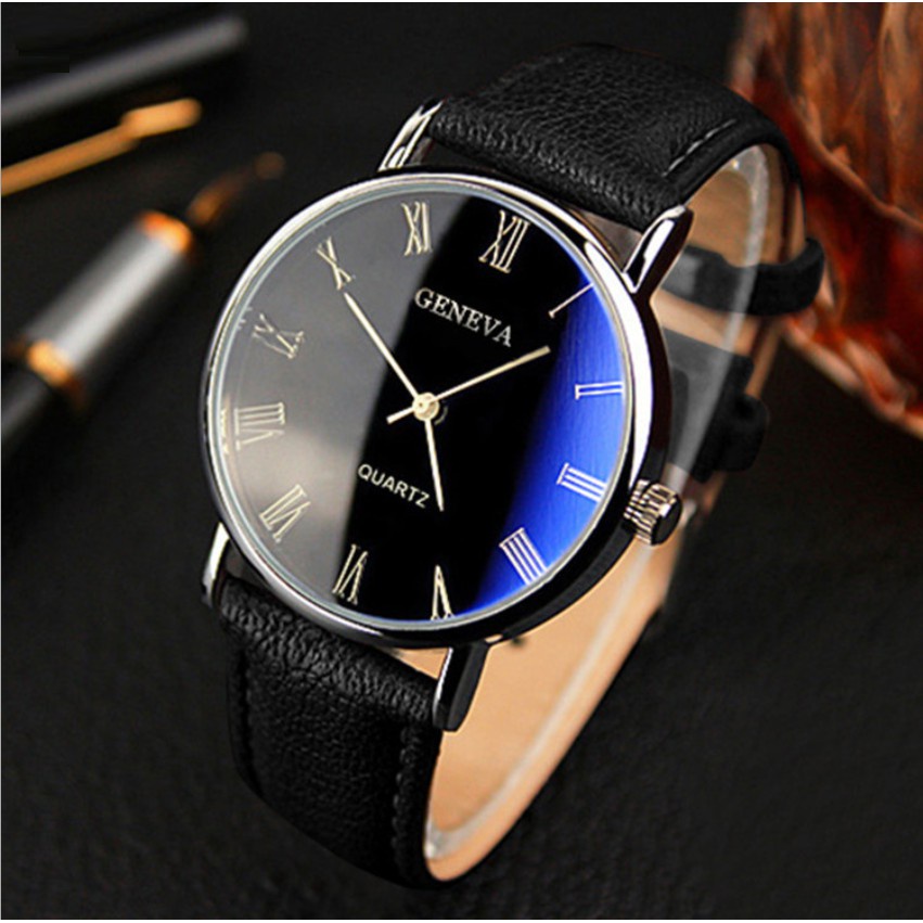 Men's Watch Leather Wrist Watch Fashion Blu-Ray Roman Literal Business ...