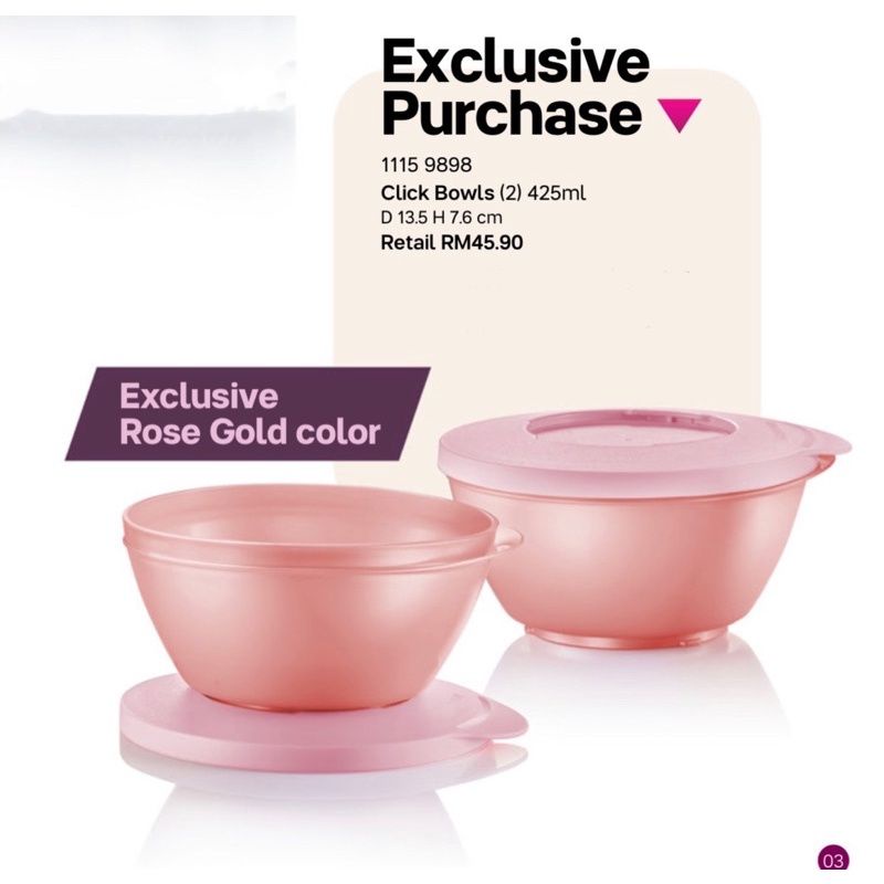 Tupperware Illumina Bowl 200ml (2pcs Rose Gold No Box) Click Bowls