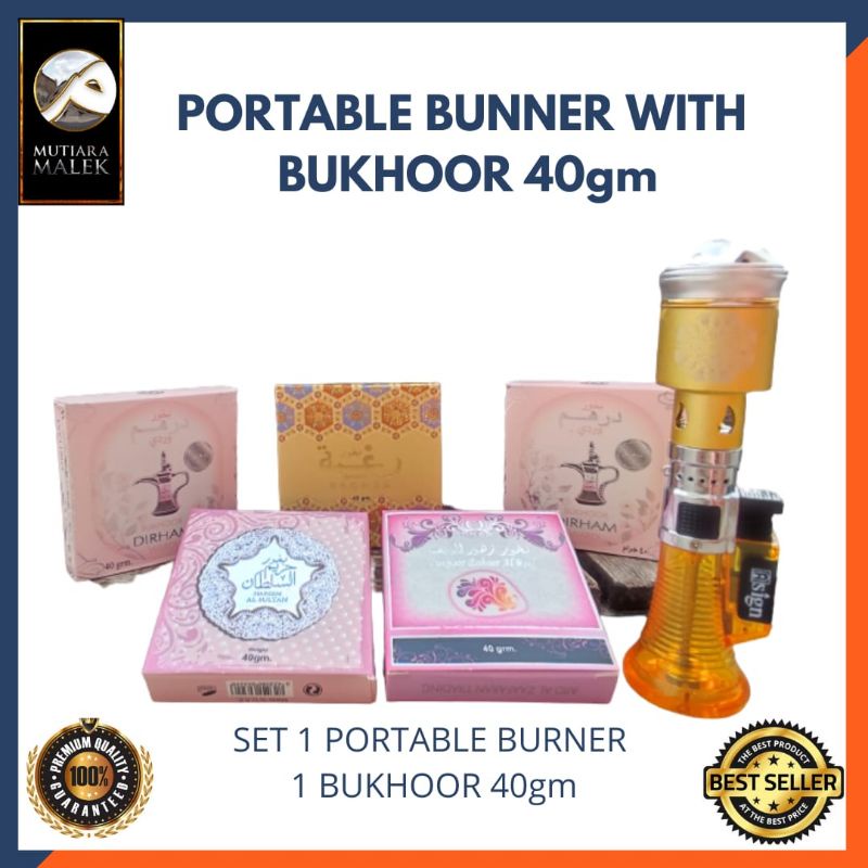 SET PORTABLE BURNER with BAKHOOR 40g* Mabkhara Incense/Bukhoor/ Gaharu