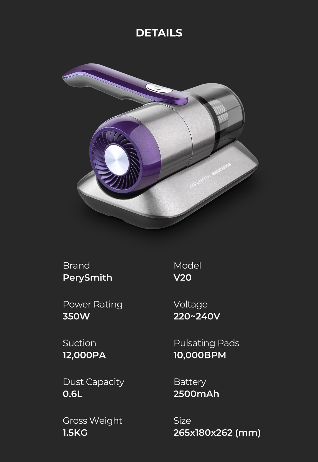 PerySmith Cordless Dust Mite Vacuum Cleaner XTREME Series V20 Shopee