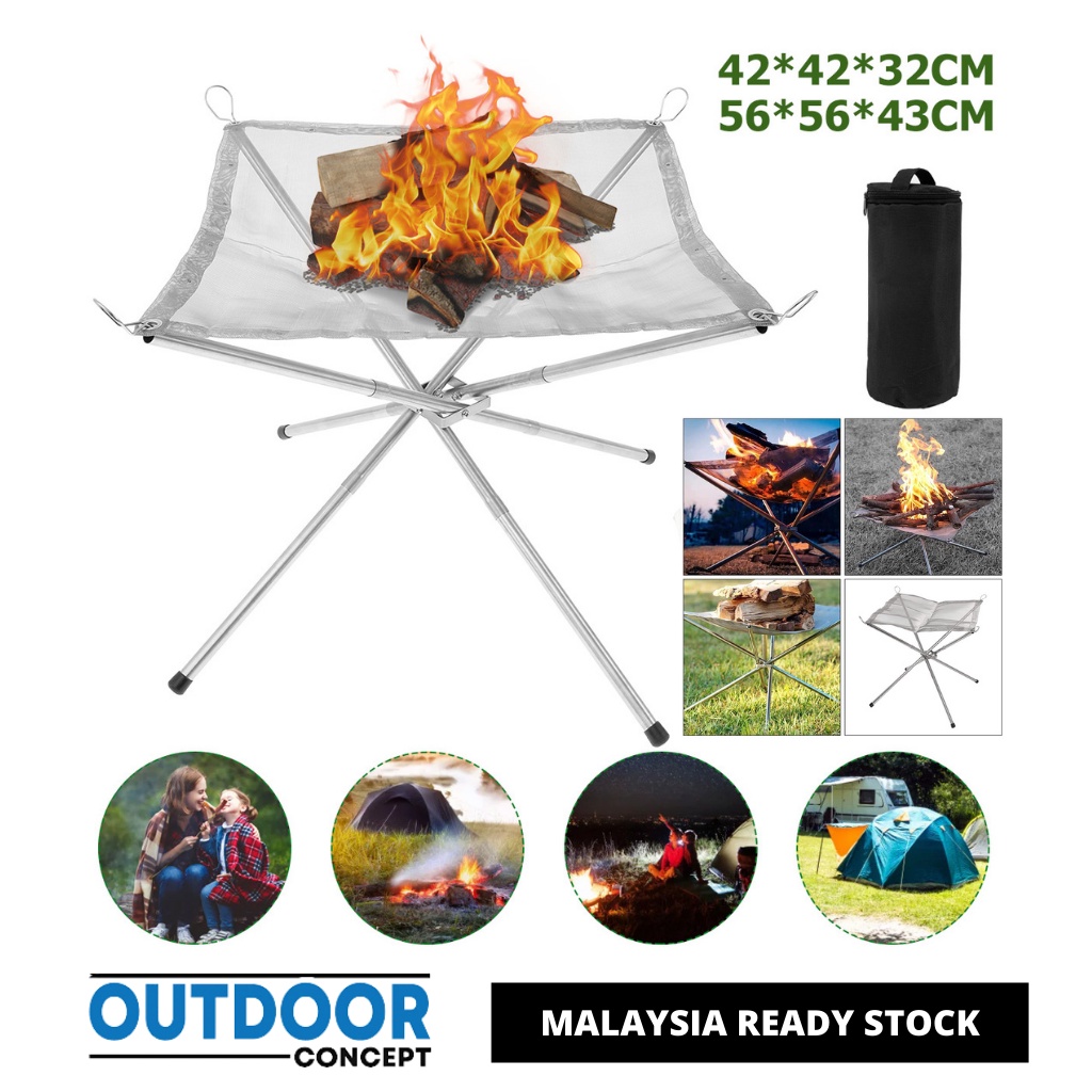 Stainless Steel Mesh Camp Fire Pit Portable Shopee Malaysia