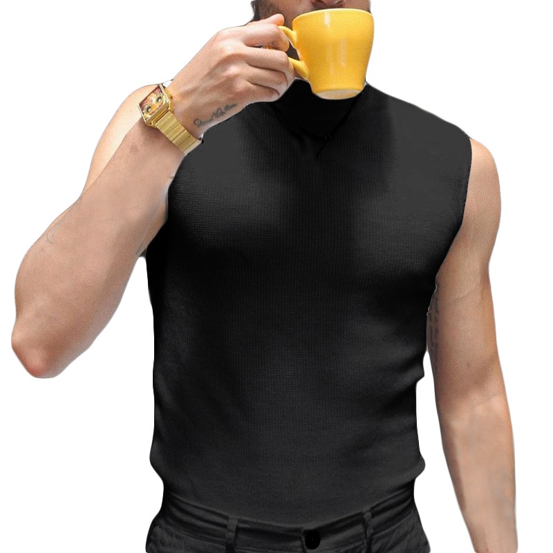 MR Men Summer Casual Sleeveless High Collar Solid Color Slim Fit Tank ...