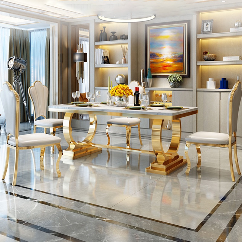 Marble Luxury Stainless Steel Marble Dining Table Chairs Set | Gold ...