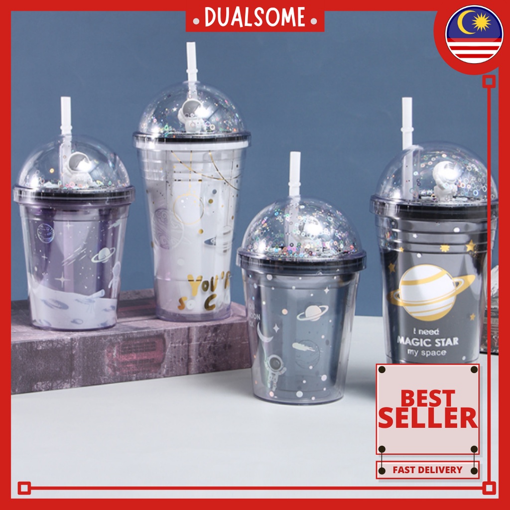 Spaceman Skyfall Magic Cute Fancy Tumbler Cold Cup Coffee Mug Tumblr with Straw Plastic High