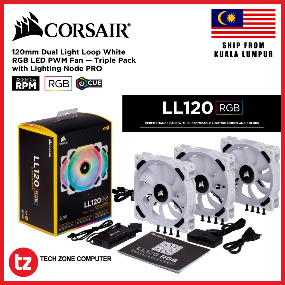 CORSAIR LL120 RGB 120mm Dual Light Loop White RGB LED PWM Fan