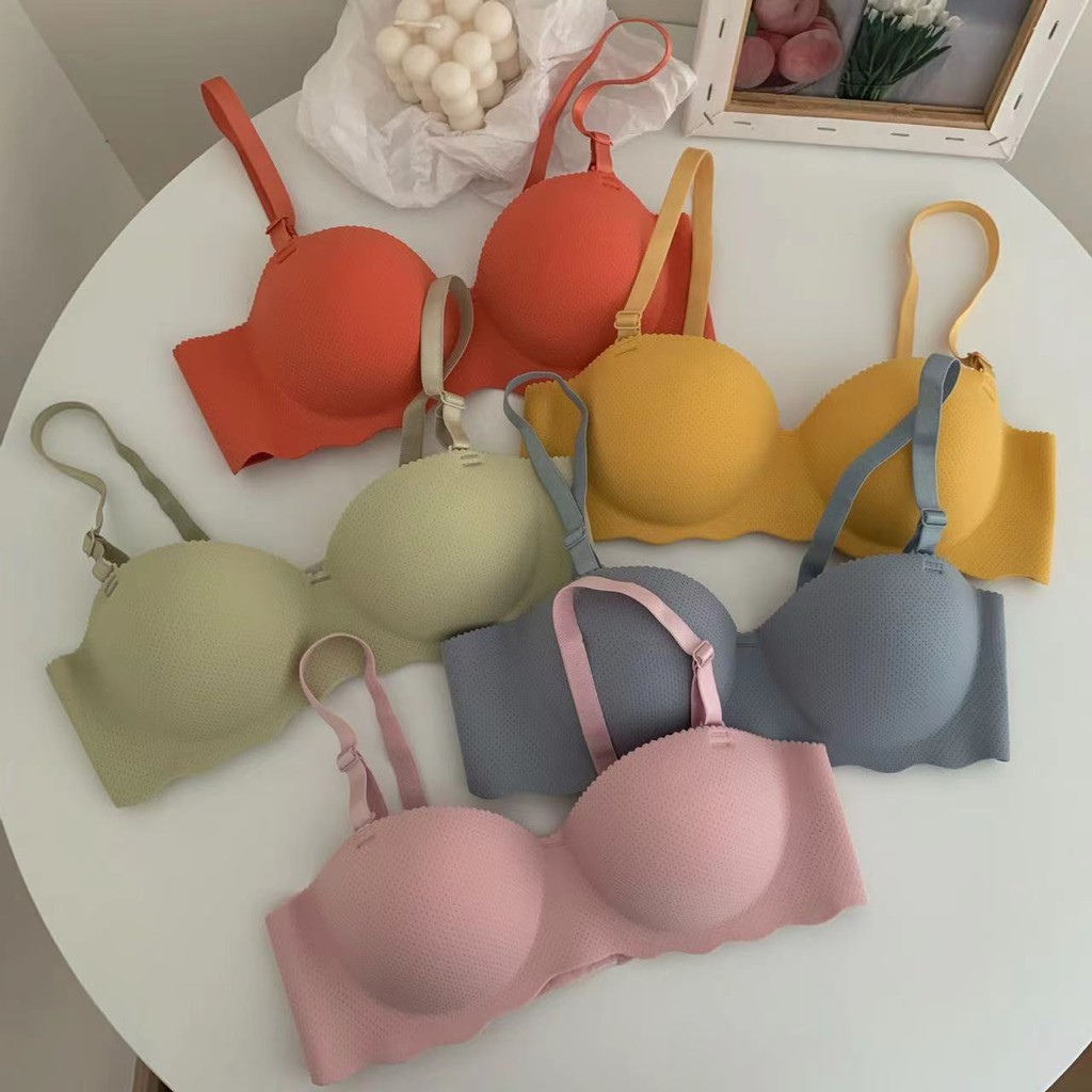 Half 1/2 cup ab size no wire seamless wireless push up women bra candy  color, hand cup, small chest gathered comfortable