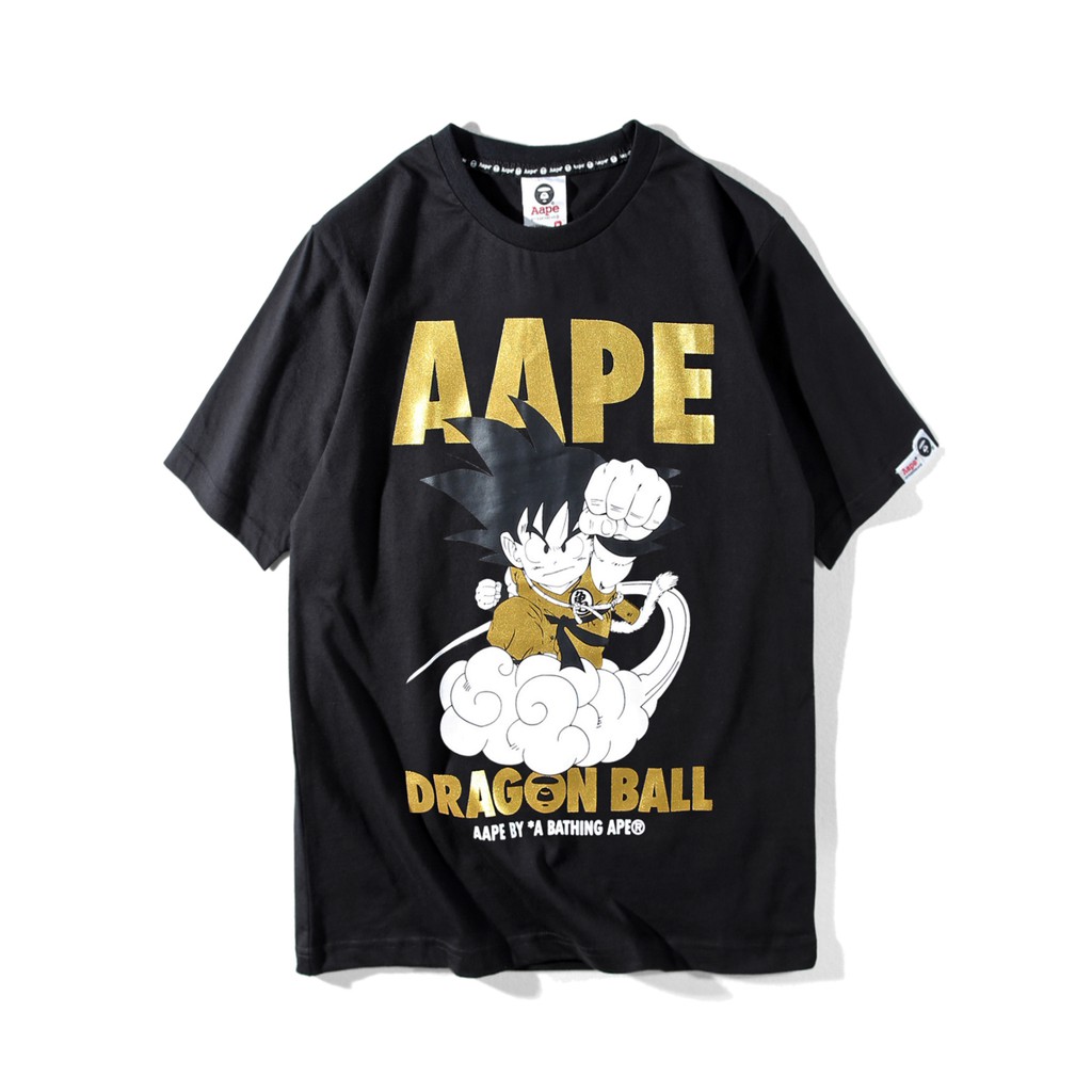 AAPE DRAGON BALL GOLD WORDS Round Neck Bathing aape Cotton T Shirt