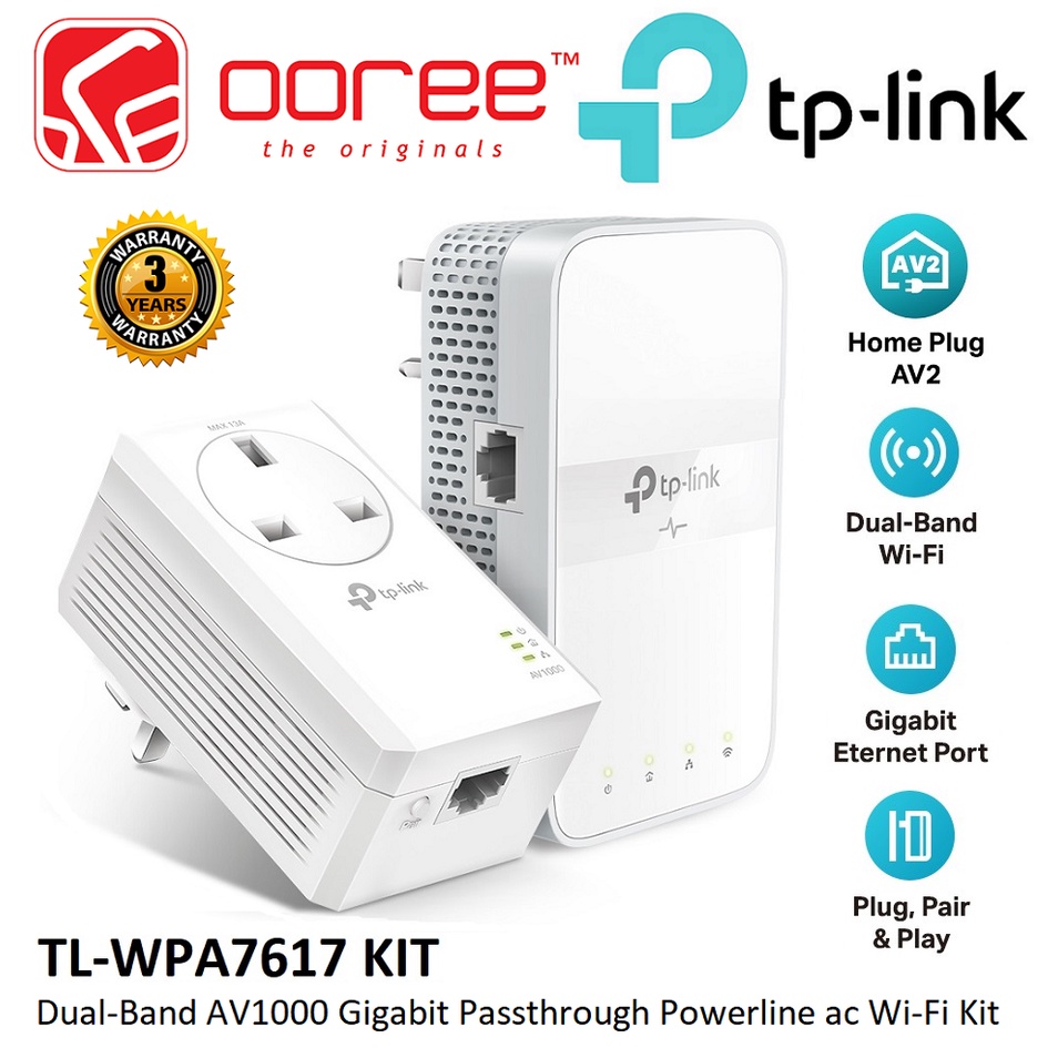 TP-LINK TL-WPA7617 KIT AV1000 HOMEPLUG GIGABIT POWERLINE AC WI-FI KIT ...