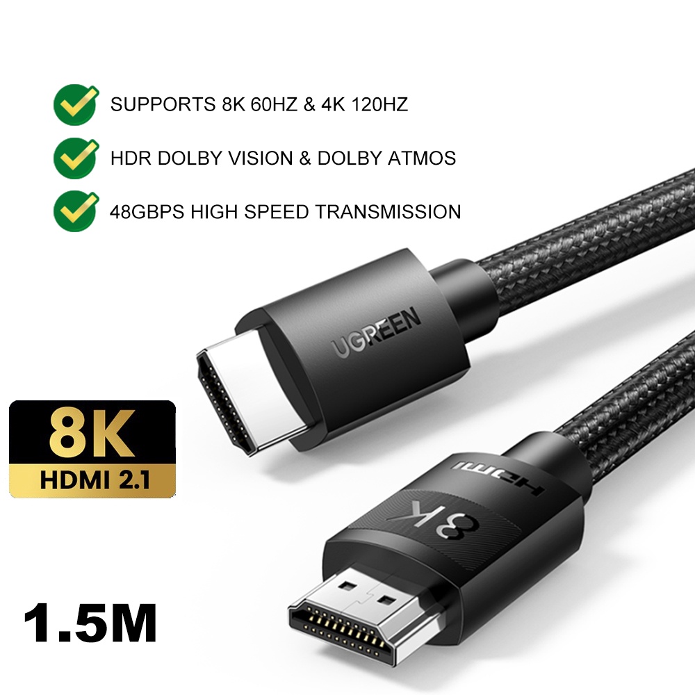 UGREEN HDMI To HDMI 2.1 Cable 8K 60Hz 4K 120Hz 48Gbps HDR Dolby Vision eARC Dolby Atmos Braided Laptop Monitor Projector