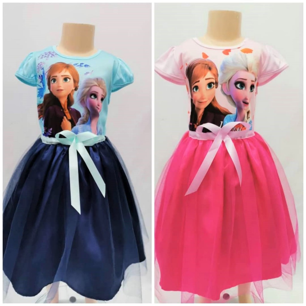 Frozen Elsa Casual Dress with Soft Tutu Lace READY STOCK Colour Navy Fuchsia