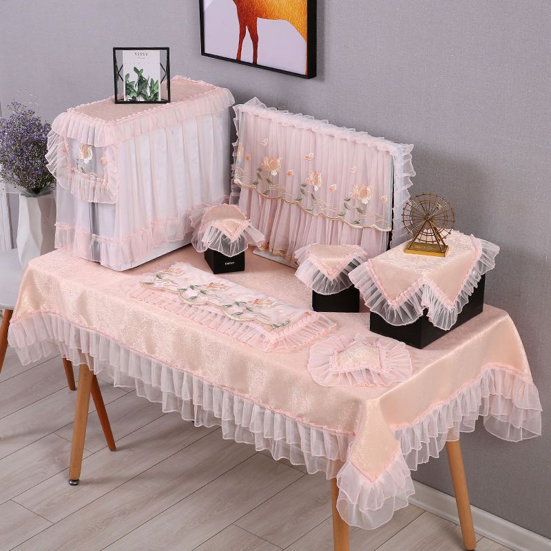 7pcs Lace Keyboard Dust Cover Monitor Cover For Desktop Dust Cover Pink