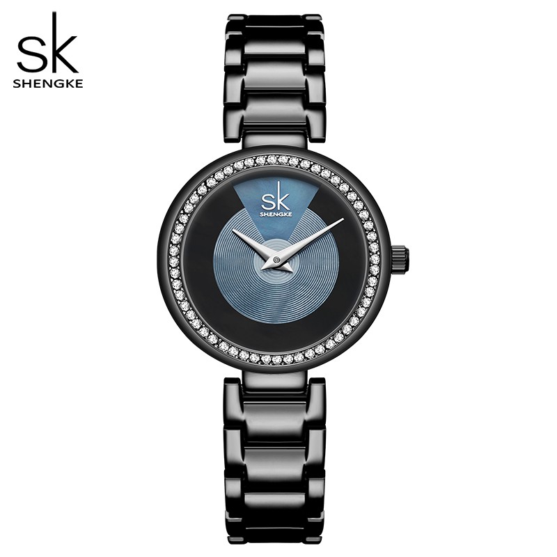 Shengke Fashion Quartz Watch Diamond Dial Ladies Watch Classical Women