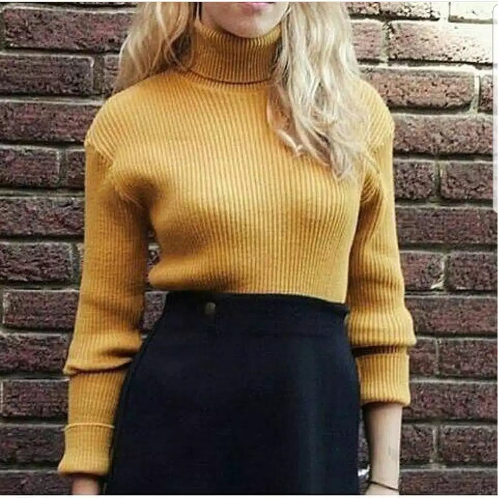 Pretty turtleneck women's knit top -NGROS Shopee Malaysia - Main Image