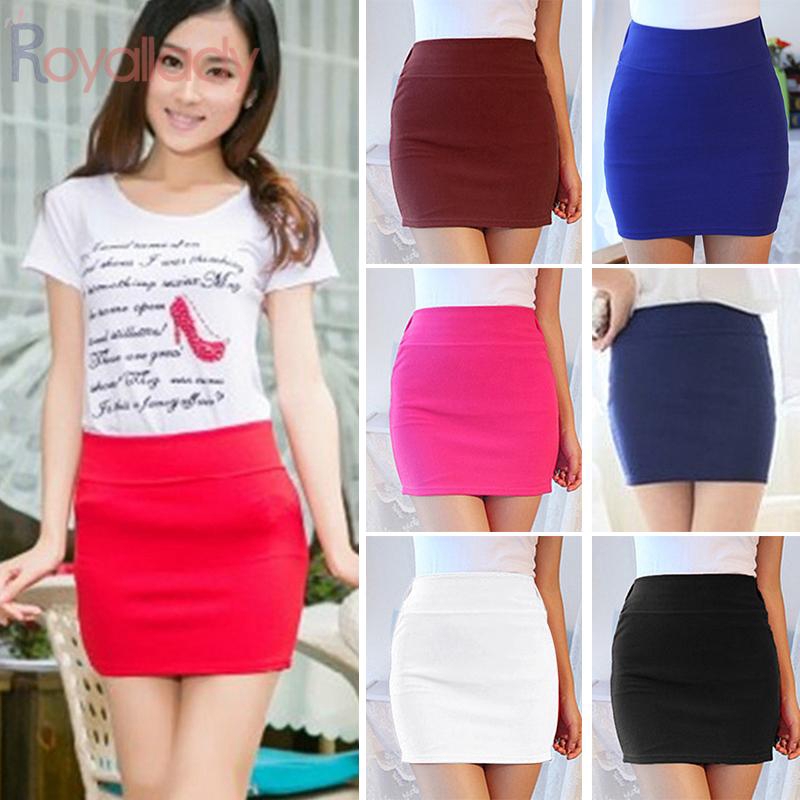 Women High Waist Pencil Skirt Solid Color High Waist Bodycon Office Mini  Skirts