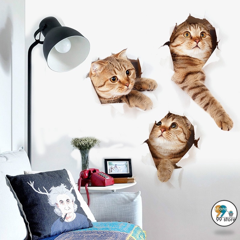Hot Cute 3D Kitten Cat Wall Stickers/3D Kitten Cat Sticker/Bathroom ...
