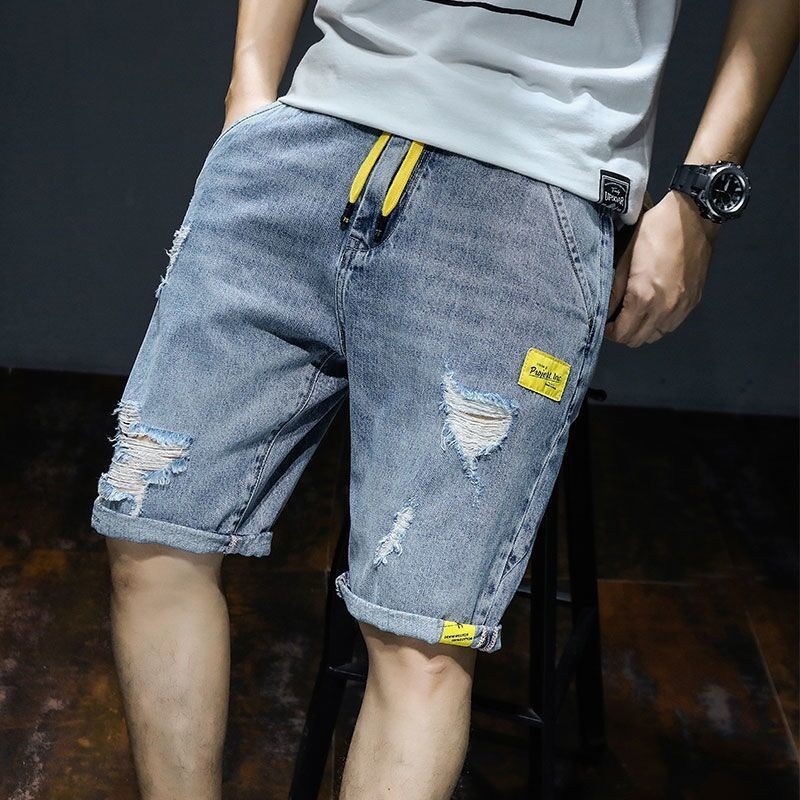 Real Shot Denim Shorts Men's Summer Thin Section Korean Version Men's