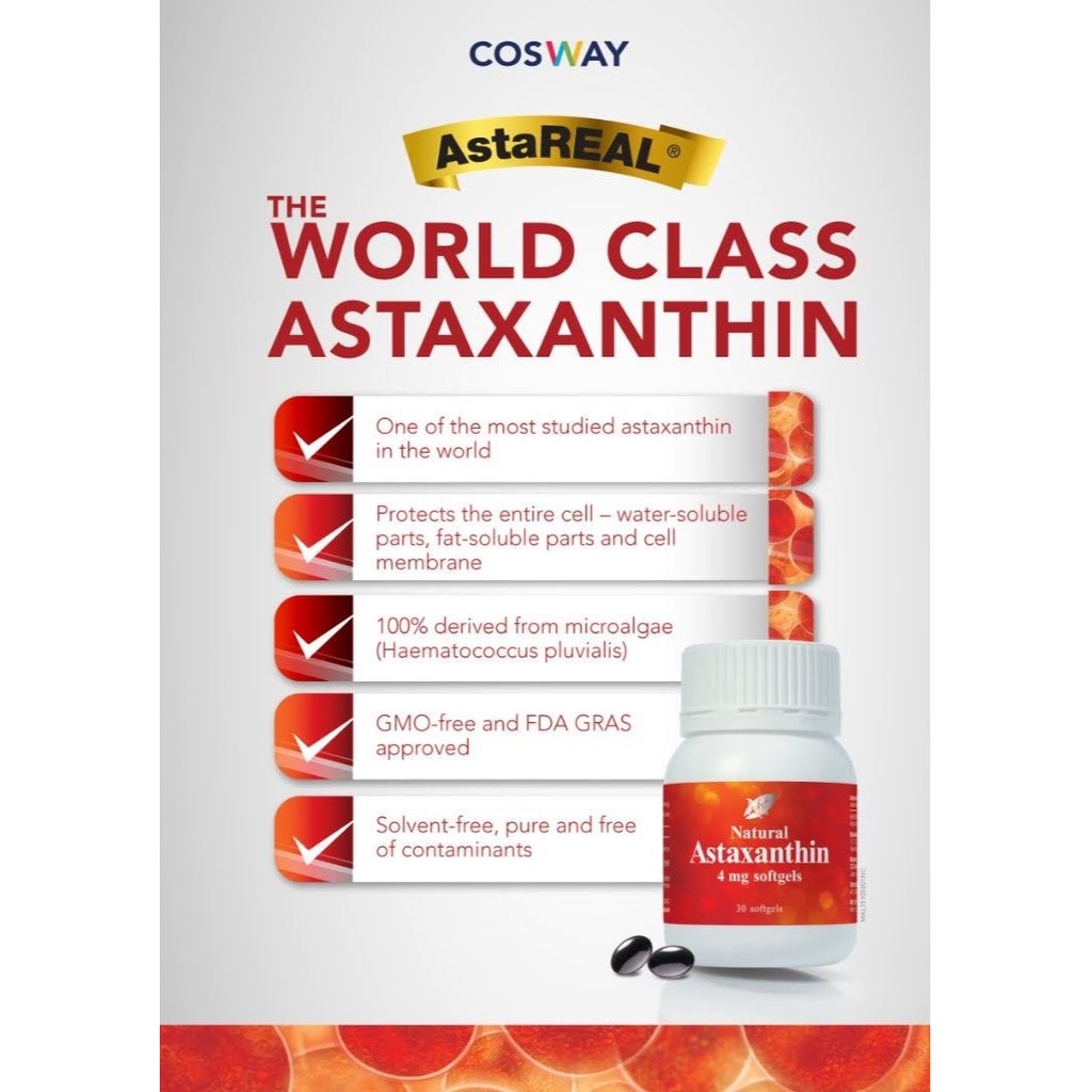 COSWAYNn Natural Astaxanthin(4mg x 30 softgels) AstaReal®, one of the