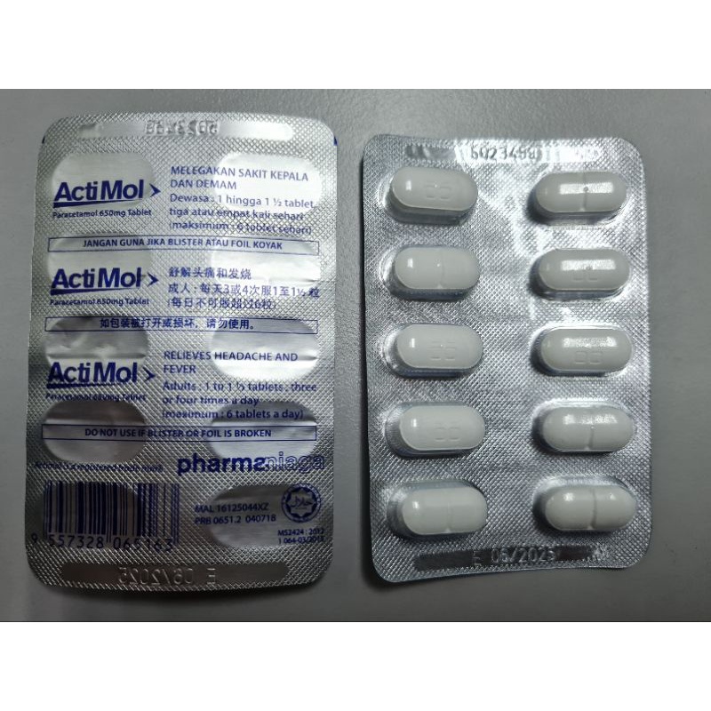 ACTIMOL 650MG / 500MG PARACETAMOL 10'S | Shopee Malaysia