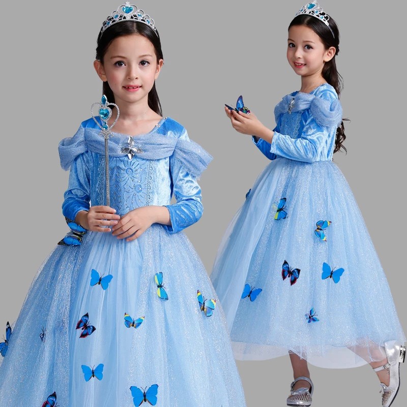 Girl Princess Cinderella Dress Costume Birthday Christmas Halloween Gaun  Princess Budak