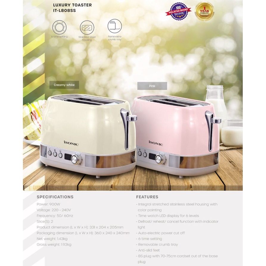 ISONIC LUXURY BREAD TOASTER 2 SLICES (ITL808SS) Shopee Malaysia
