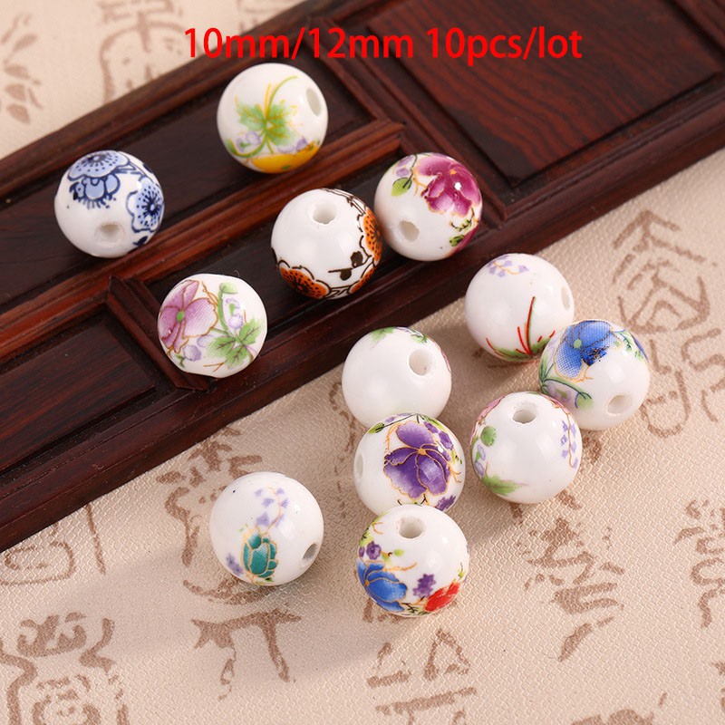 10pcs/lot Glaze Decal Ceramics Beads 10mm 12mm Round Porcelain beads