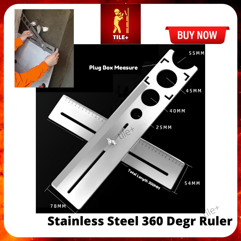 Tile+ Stainless Steel 90 180 Degree Hole Ruler Paip Ceramic Tile ...