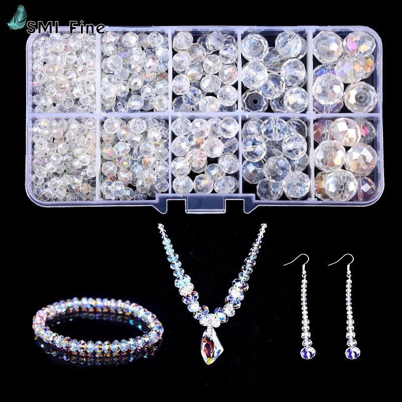 495 Pcs/box 412MM Mixed Size Flat Round Glass Beads Crystal Beads for