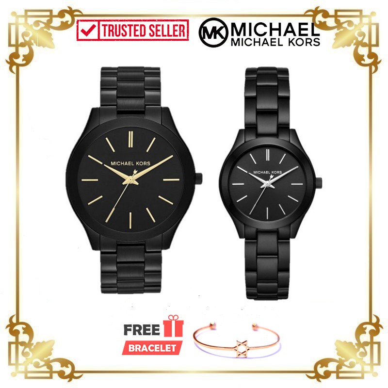 100 Original Michael Kors Slim Runway Black Dial Black Ion plated