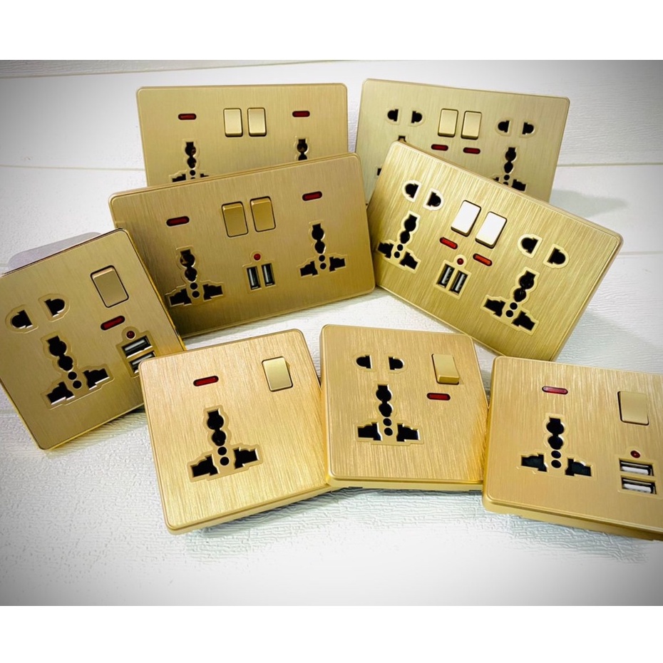 MULTI 13A WALL SWITCHES SOCKET【GOLD】USB CHARGER 3Pin 2Pin DOUBLE PLUGS ...
