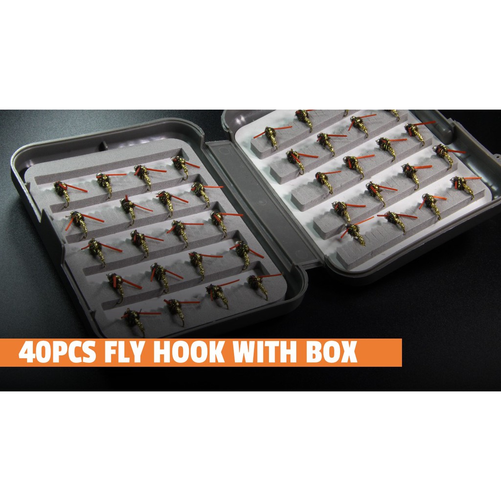 Hand Made 40pcs FLY FISHING HOOKS with Hook Holder Tackle Box