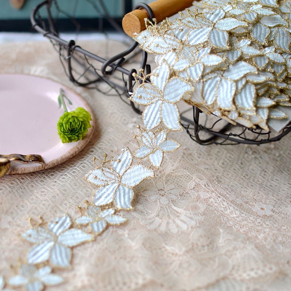 1Yard Gold Flower Lace Trim Embroidered Webbing Sewing Craft French ...