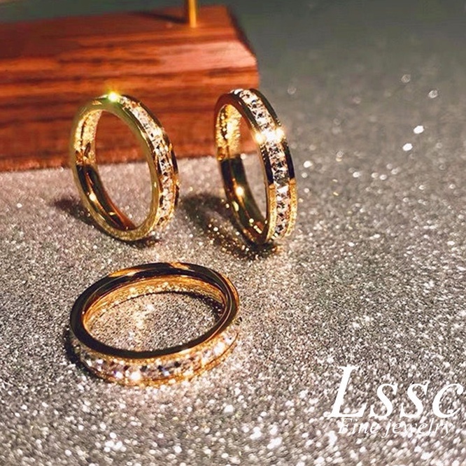 Korean Fashion Simple Diamond Ring for Women Vintage Stainless