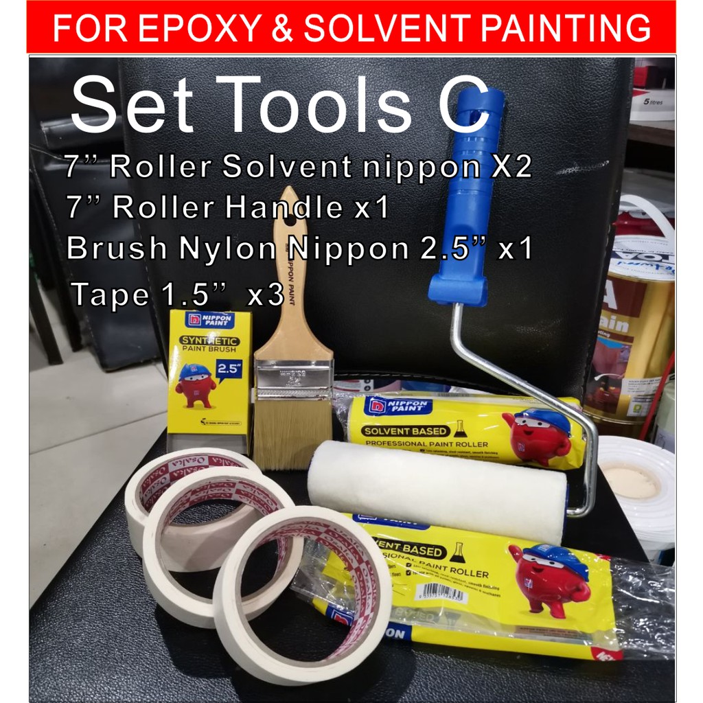 PAINTING TOOLS SET ( C ) 7" ROLLER EPOXY NIPPON =2 + 7" HANDLE = 1 + 2. ...
