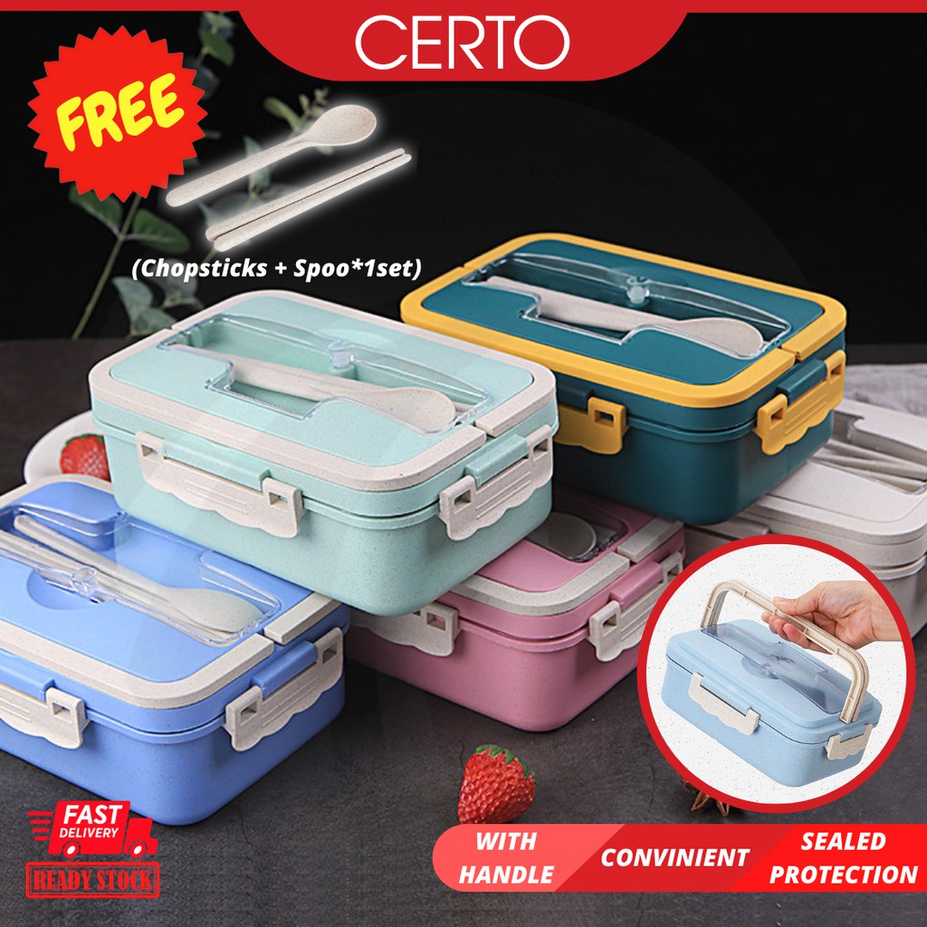 CERTO Wheat Straw Bento Lunch Box with Handle Eco-Friendly Food Storage ...